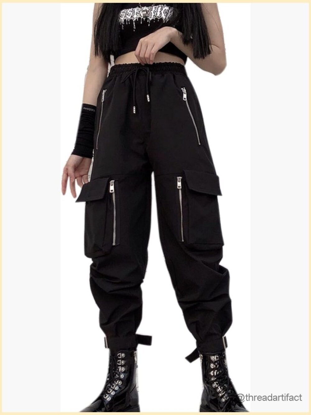 Loose Wide Leg Cargo Pants with Pockets and Zippers